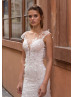 Ivory Leaf Lace Pearl Beaded Wedding Dress